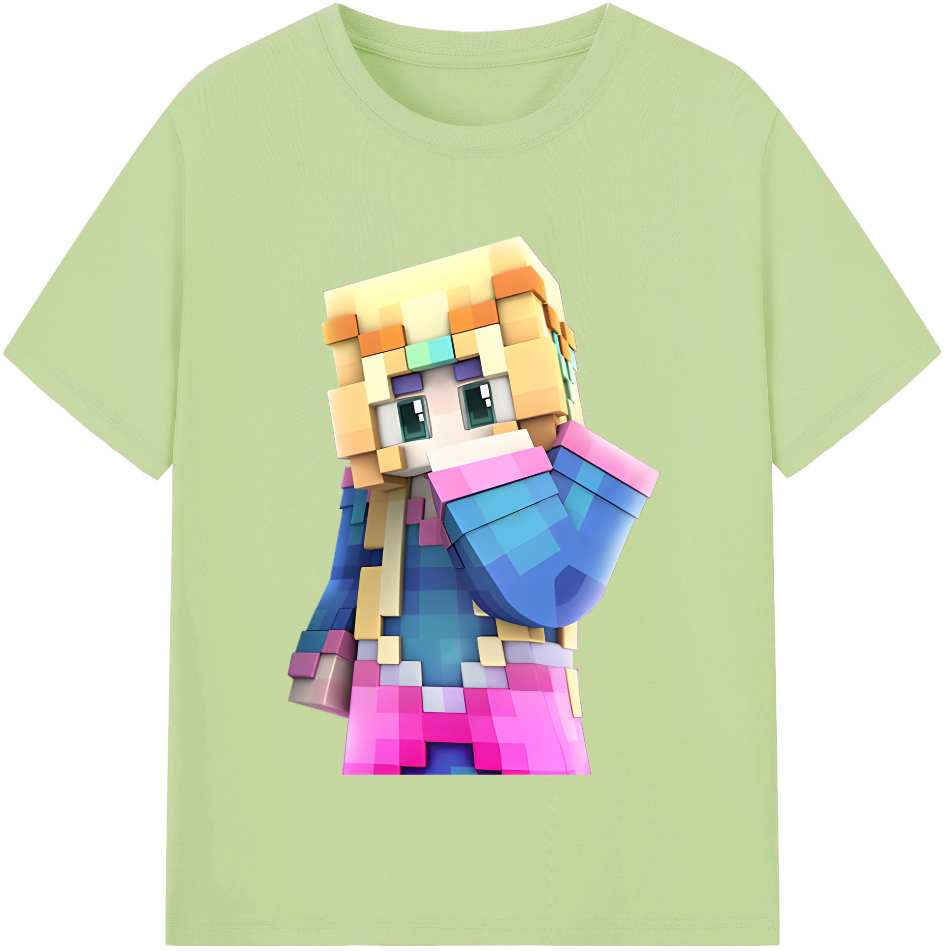 （画像用） マインクラフト ブロックの世界 Minecraft MC Block world 綿100％半袖Tシャツ（フロントプリント）